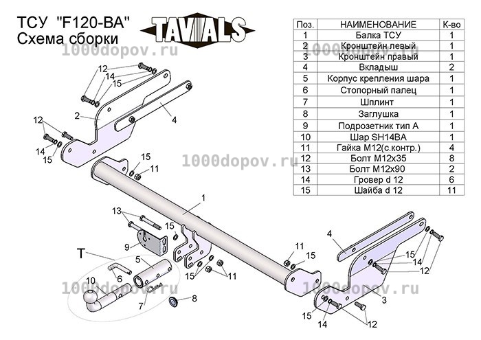 Фаркоп TAVIALS F120-BA Ford Kuga 2013-н.в. — рисунок 6