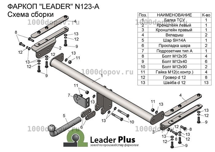 Фаркоп Leader Plus N123-A Nissan Patrol (Y61) 1997-2010 — рисунок 3