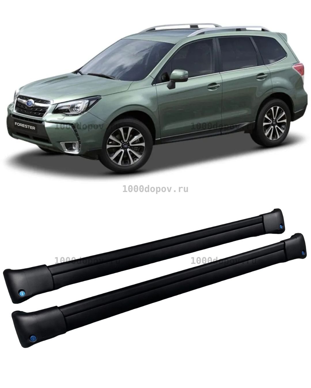 Багажник на рейлинги Subaru Forester 2013-2018 2 поперечины черный — рисунок 1