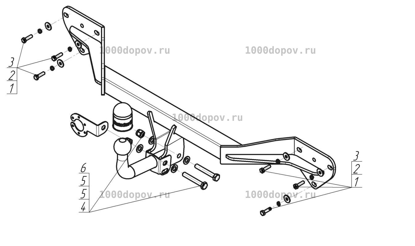 Фаркоп Motodor 92519-A Toyota Aqua, Toyota Prius C 2011-2019  (оцинк. шар) — рисунок 1