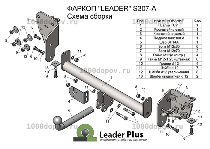 Фаркоп Leader Plus S307-A Subaru Outback (ВМ) (унив.) 2009 - 2014 г.в. — рисунок 3