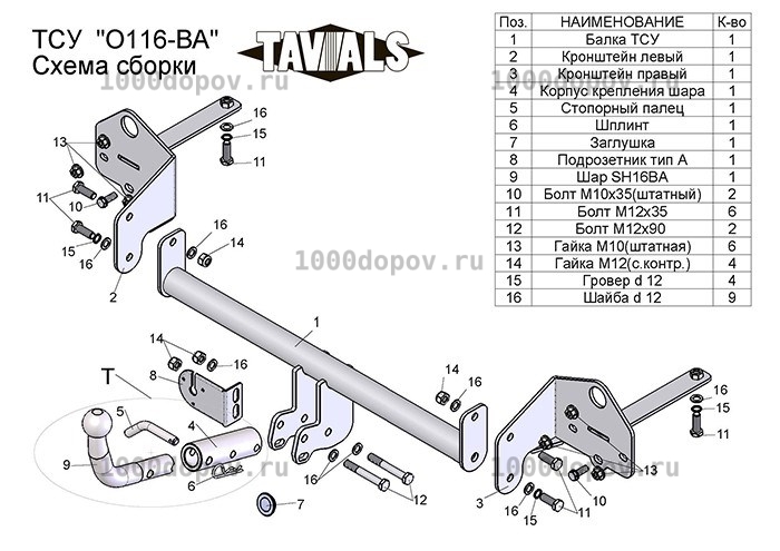 Фаркоп TAVIALS O116-BA Opel Mokka 2012-н.в. — рисунок 1