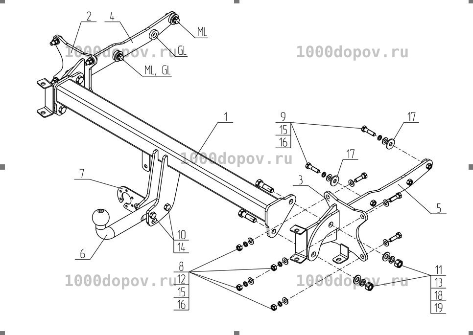 Фаркоп Avtos MB 07 Mercedes GL (x164) 2005 - 2012, GL (x166) 2012 - 2016 — рисунок 7