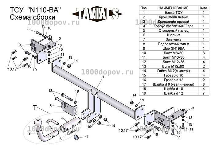 Фаркоп TAVIALS N110-BA Nissan Almera Classic (B10) 2006-н.в. — рисунок 3