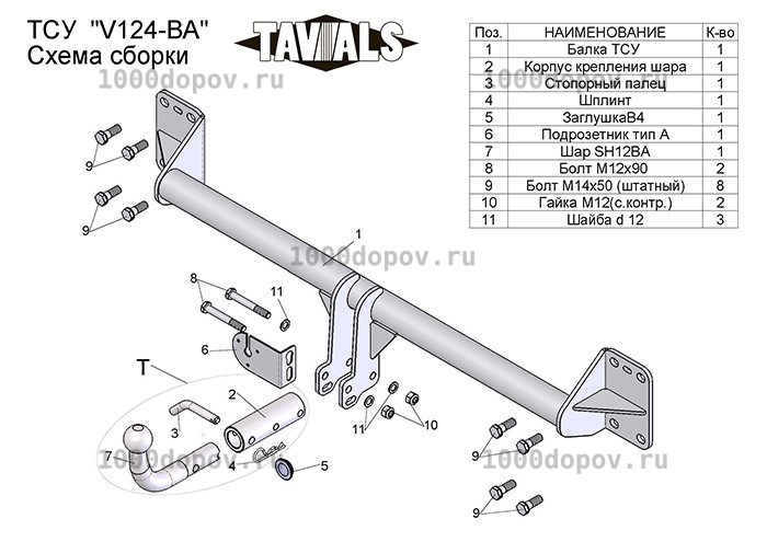 Фаркоп TAVIALS V124-BA Volkswagen Touareg 2002-2010-н.в. — рисунок 1