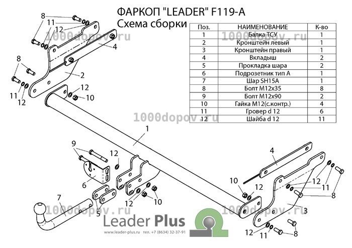 Фаркоп Leader Plus F119-A Ford Focus 3 универсал 2010-н.в. — рисунок 8