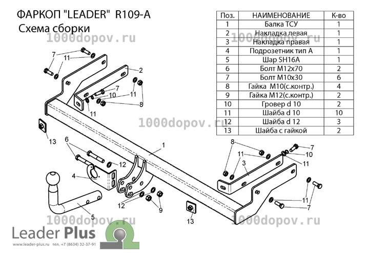 Фаркоп Leader Plus R109-A Renault Symbol 2008-н.в. — рисунок 5