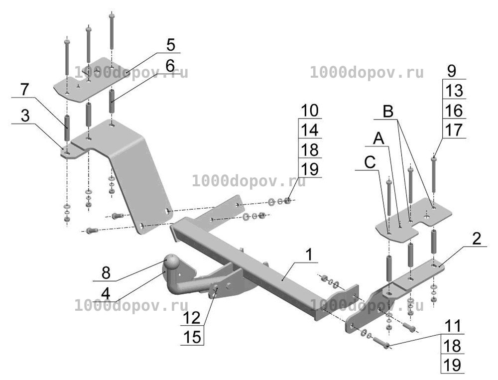 Фаркоп Avtos DW 05 Daewoo Tacuma 2000-2008 — рисунок 2