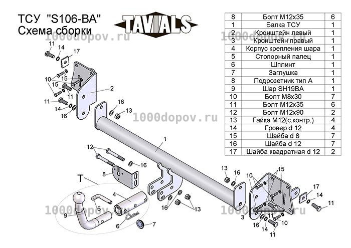 Фаркоп TAVIALS S106-BA Skoda Oktavia 2 (1Z3) 2008-2013 — рисунок 3