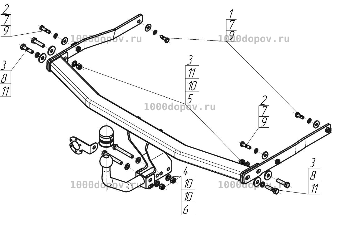 Фаркоп Motodor 91708-A Renault Scenic 2, Grand Scenic 2 2003-2009 (оцинк. шар) — рисунок 12