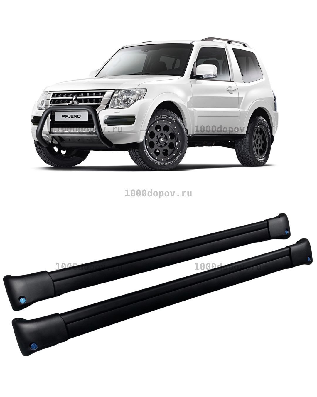 Багажник на рейлинги Mitsubishi Pajero 3/4 поперечины черный — рисунок 1