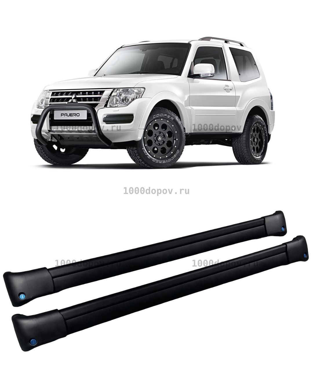 Багажник на рейлинги Mitsubishi Pajero 3/4 поперечины черный — рисунок 1