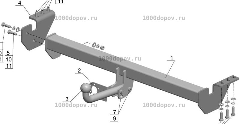 Фаркоп Avtos SY 011 SsangYong New Actyon 2011-н.в. — рисунок 4