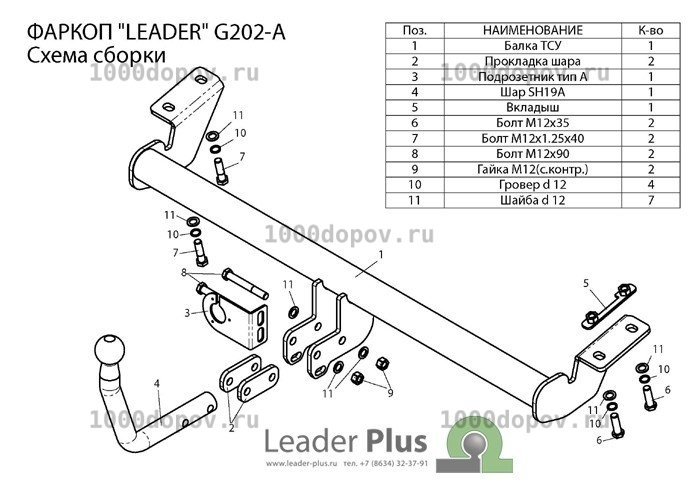 Фаркоп Leader Plus G202-A Geely Emgrand (EC7) 2012-н.в. — рисунок 3