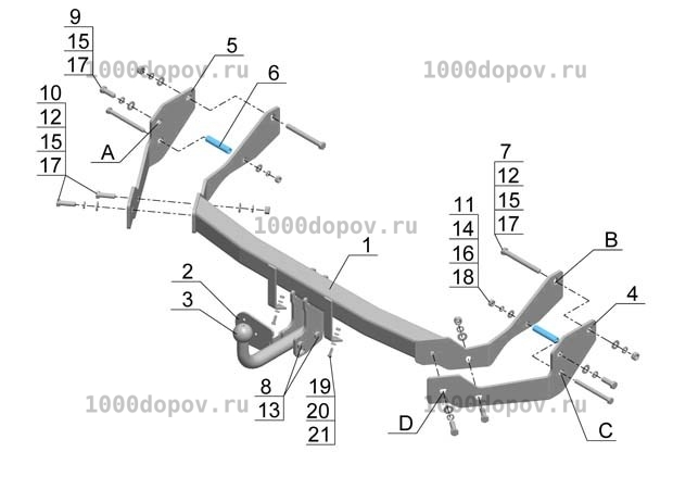 Фаркоп Avtos HY 18 Hyundai Santa Fe 2001-2006 — рисунок 3