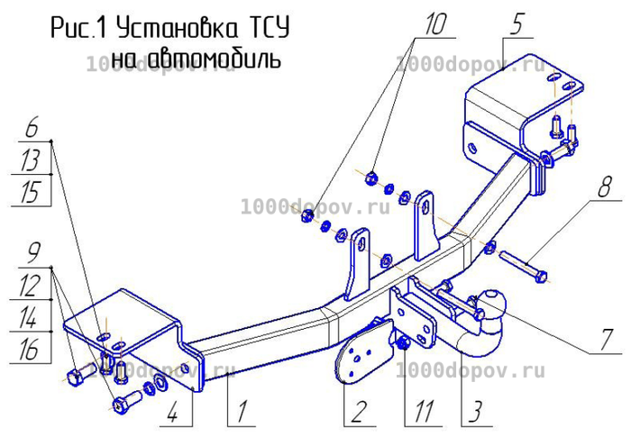 Фаркоп Avtos TY 21 Toyota Land Cruiser Prado (J120) 2002-2009 (з/к снизу) — рисунок 2
