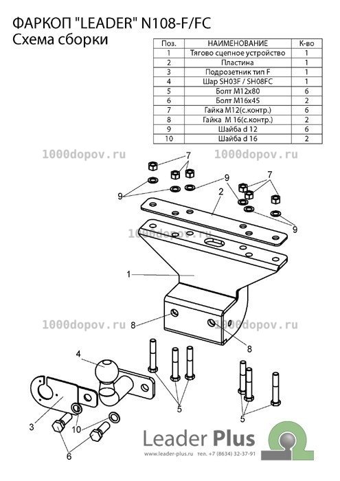 Фаркоп Leader Plus N108-F Nissan Pathfinder 3 (R51) 2004-2014 — рисунок 7