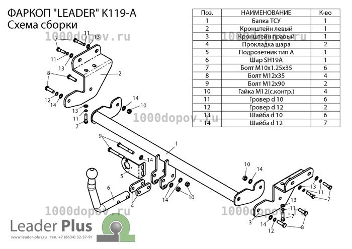 Фаркоп Leader Plus K119-A Kia Ceed (универсал) 2012-н.в. — рисунок 2