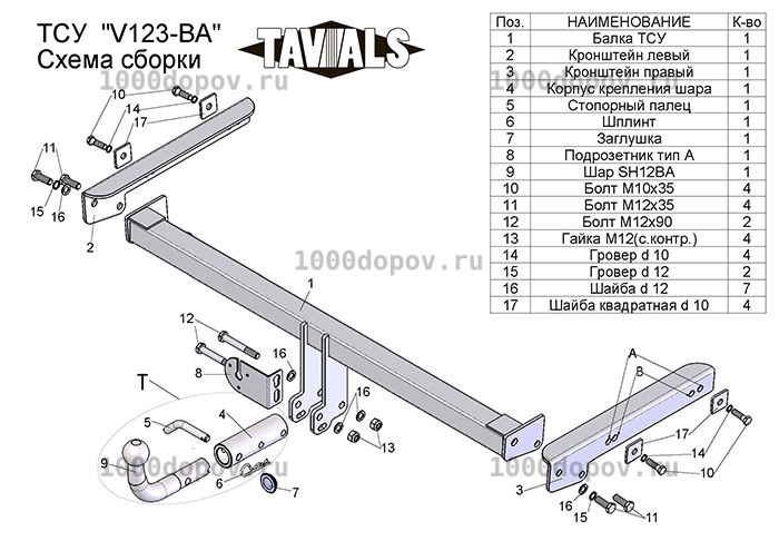 Фаркоп Leader Plus V123-BA Volkswagen Jetta 2010-2018 — рисунок 3