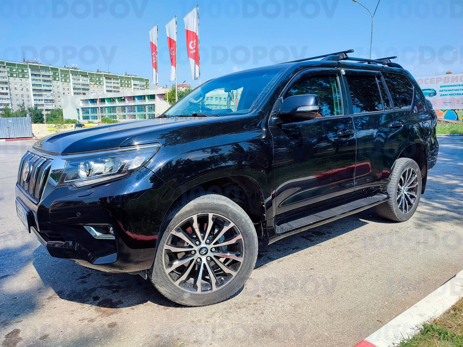 Пороги подножки на Land Cruiser Prado 150 стиль Lexus GX черные — рисунок 5