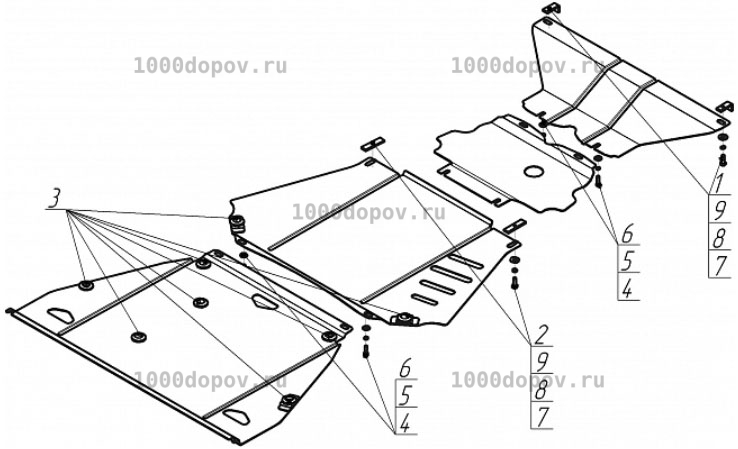 Защита Motodor 03018 Chevrolet TrailBlazer 2001-2008 (Картер, Кпп, Перед. дифф., Разд. коробки) — рисунок 5