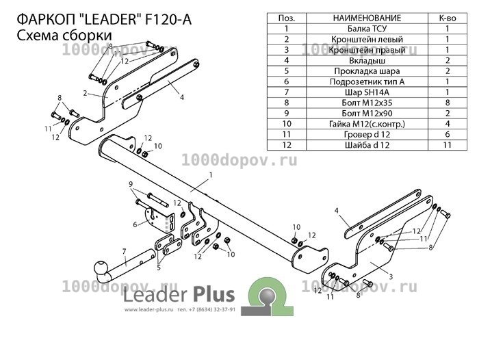 Фаркоп Leader Plus F120-A Ford Kuga 2013-н.в. — рисунок 7
