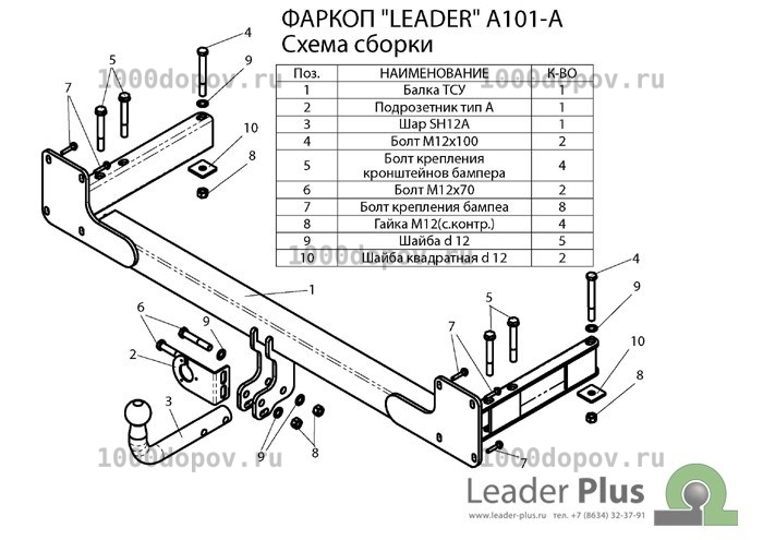 Фаркоп Leader Plus A101-A Audi A6 12/1990-03/1997 — рисунок 2
