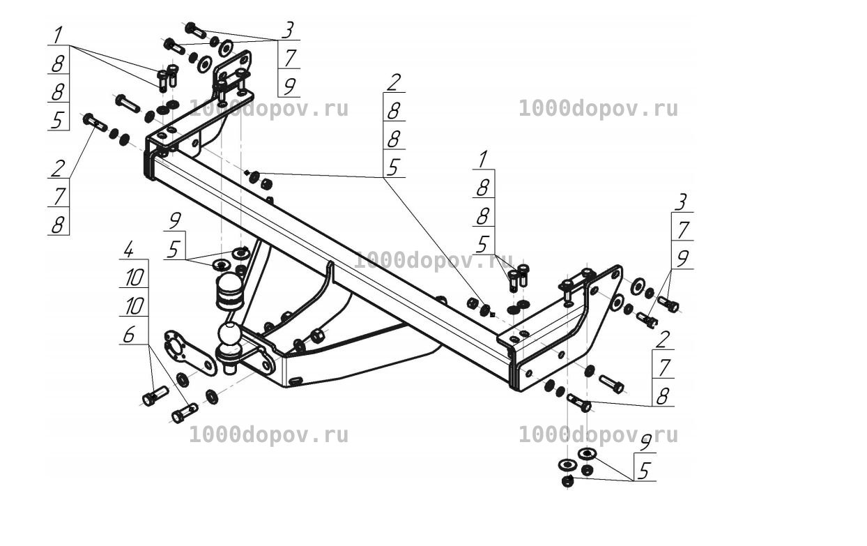 Фаркоп Motodor 92507-FE Toyota Hilux 2015-н.в. без отбойного бруса (оцинк. шар) — рисунок 5
