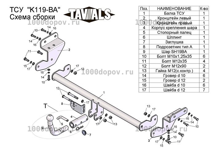 Фаркоп TAVIALS K119-BA KIA Ceed SW (JD) 2012-н.в. — рисунок 1