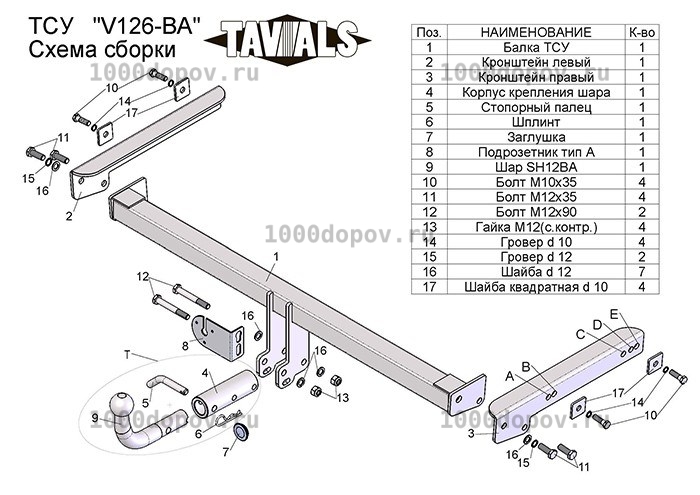 Фаркоп TAVIALS V123-BA Volkswagen Tiguan 1 2007-2016 — рисунок 4