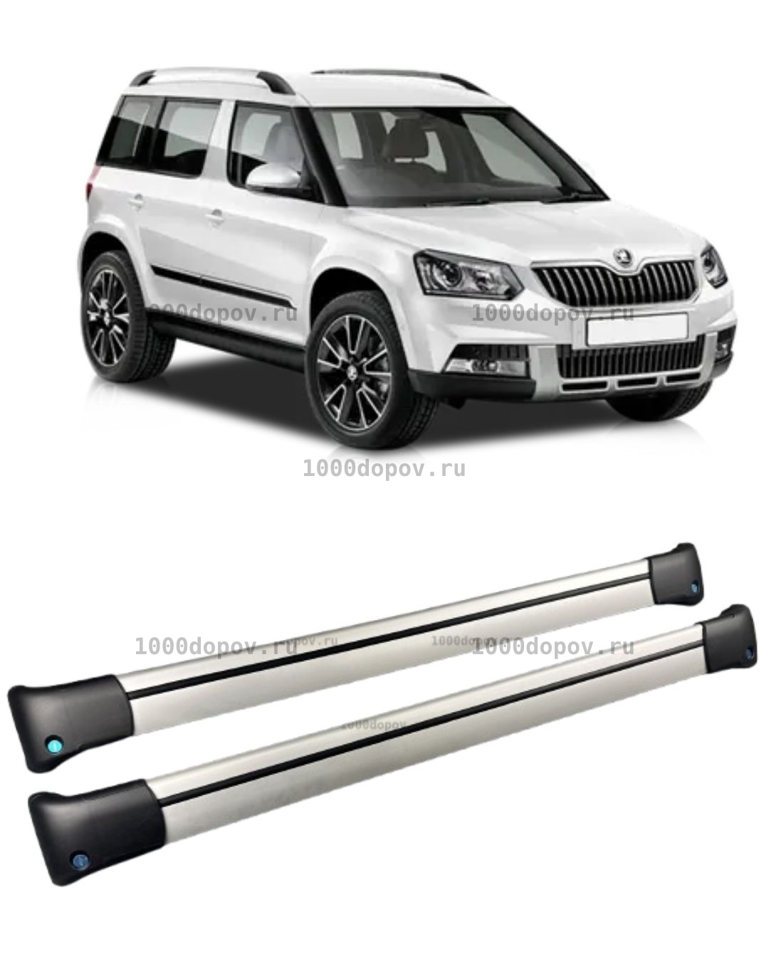 Багажник на рейлинги Skoda Yeti 2009-н.в поперечины серебро — рисунок 1