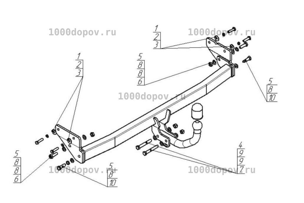 Фаркоп Motodor 90906-A Hyundai Creta 2016-н.в. (оцинк. шар) — рисунок 3