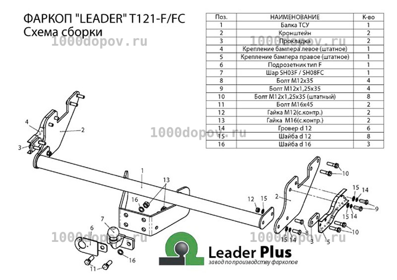 Фаркоп Leader Plus T121-F Toyota Hilux (4WD) 2015-н.в. — рисунок 3