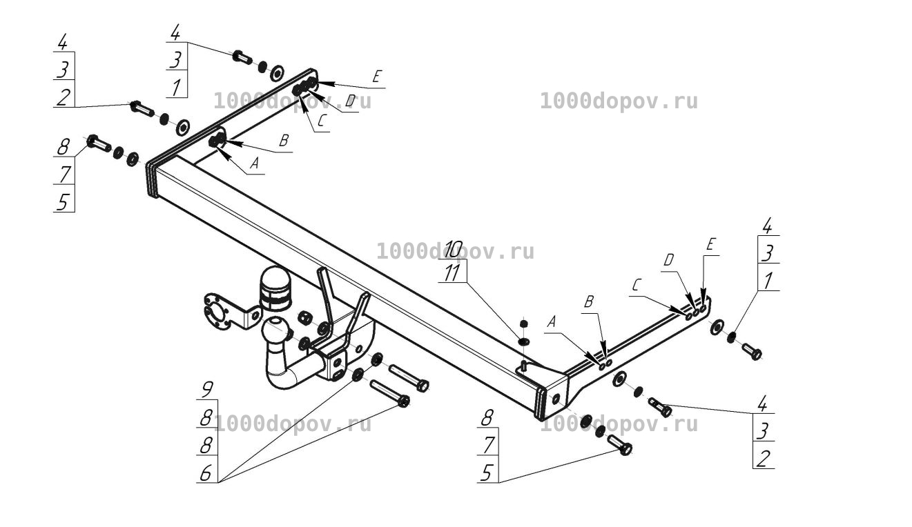 Фаркоп Motodor 92711-A Skoda Yeti 2009-2018 (с оцинк. шаром) — рисунок 7