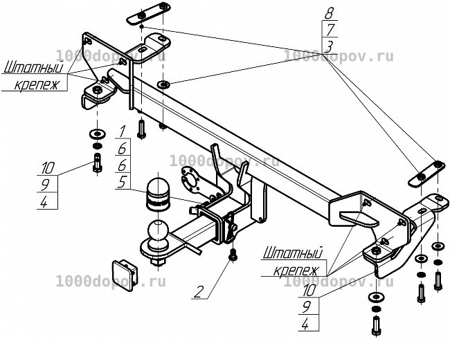 Фаркоп Motodor 97808-E GAC GS4 2024 - н.в Об.дв 1.5, 2.0 (с оцинк. шаром) — рисунок 1