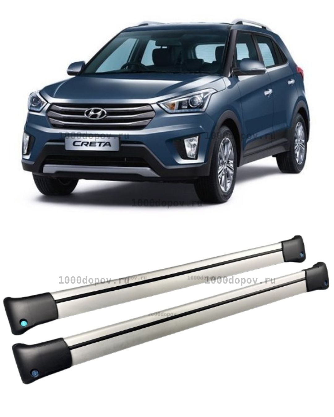 Багажник на рейлинги Hyundai Creta 2016-2021 поперечины серебро — рисунок 1