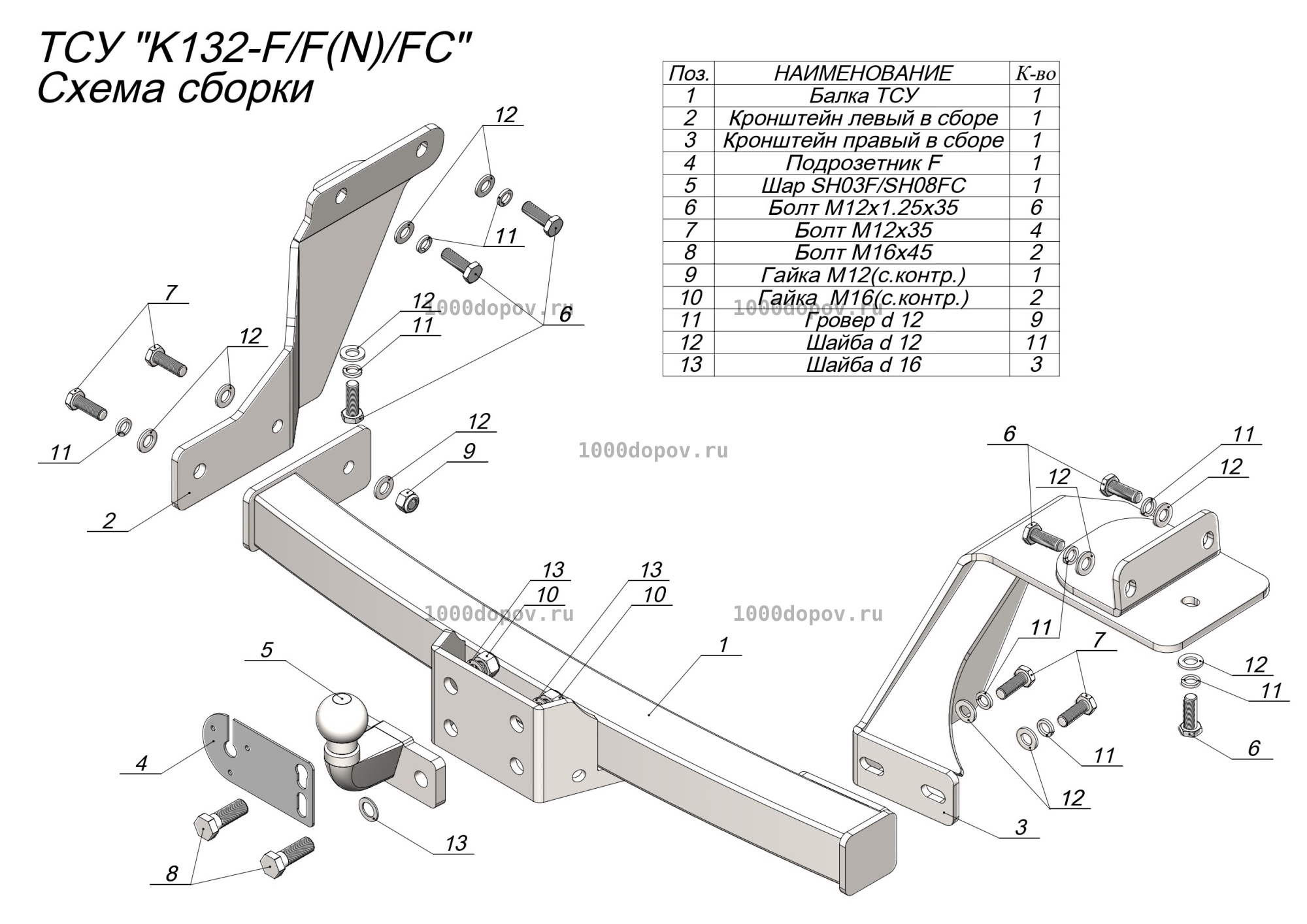 Фаркоп Leader Plus K132-FC Kia Sorento 4 (MQ) 2020-н.в. — рисунок 3