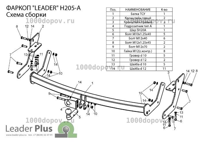 Фаркоп Leader Plus H205-A Hyundai Santa Fe Classic (SM) (ТагАЗ) 2001-2006, 2007-н.в. — рисунок 9