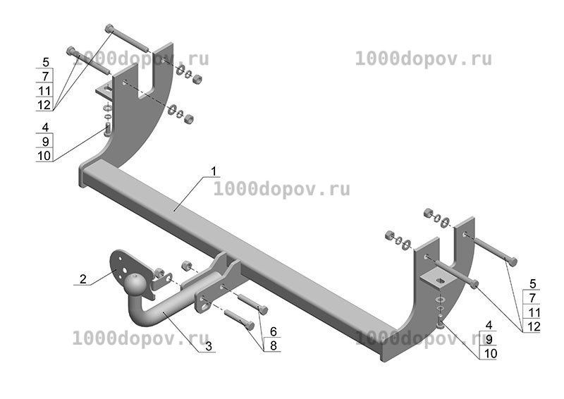 Фаркоп Avtos MI 19 Mitsubishi Lancer 10 2007-2012 (с поперечным глушителем) — рисунок 3