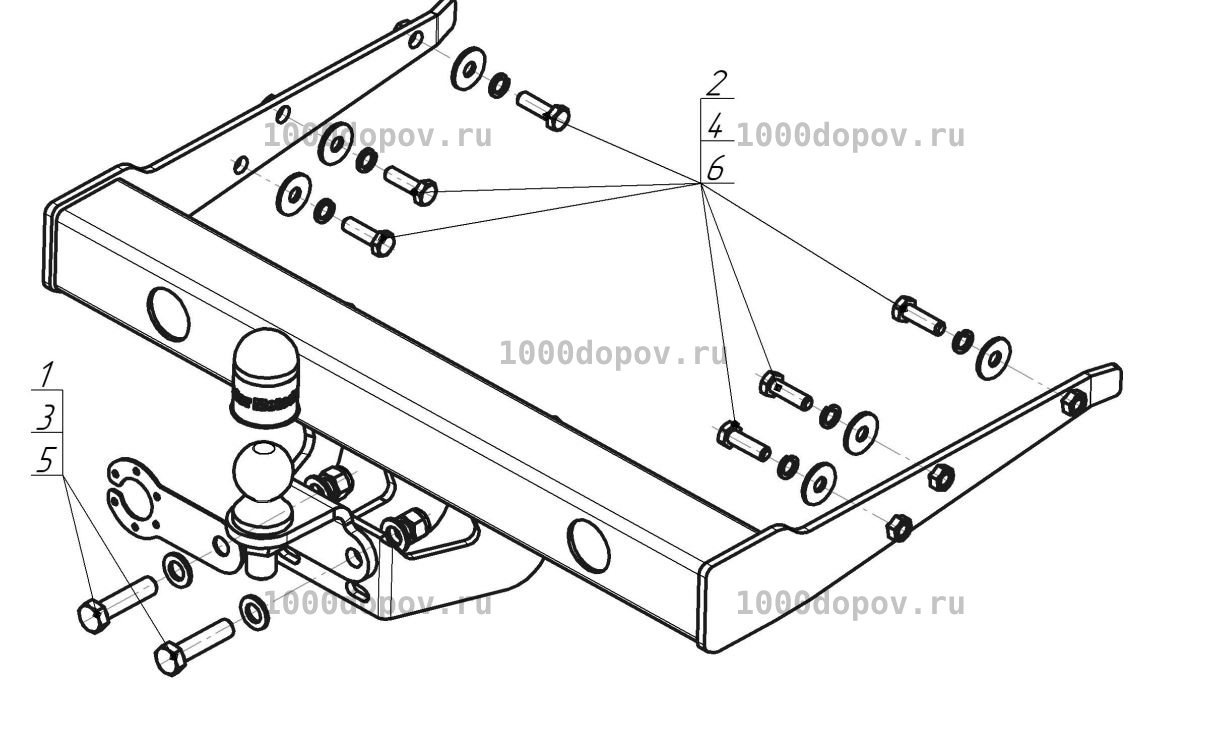 Фаркоп Motodor 92705-FE Volkswagen Multivan T5 2003-2015, T6 2015-н.в. (в т.ч. авто с парктроником) — рисунок 4