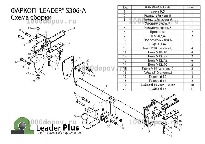 Фаркоп Leader Plus S306-A Subaru Forester (SH) 2008-2012 — рисунок 8