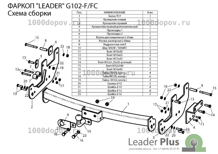 Фаркоп Leader Plus G102-F Great Wall Hover H5 2011-н.в. — рисунок 3