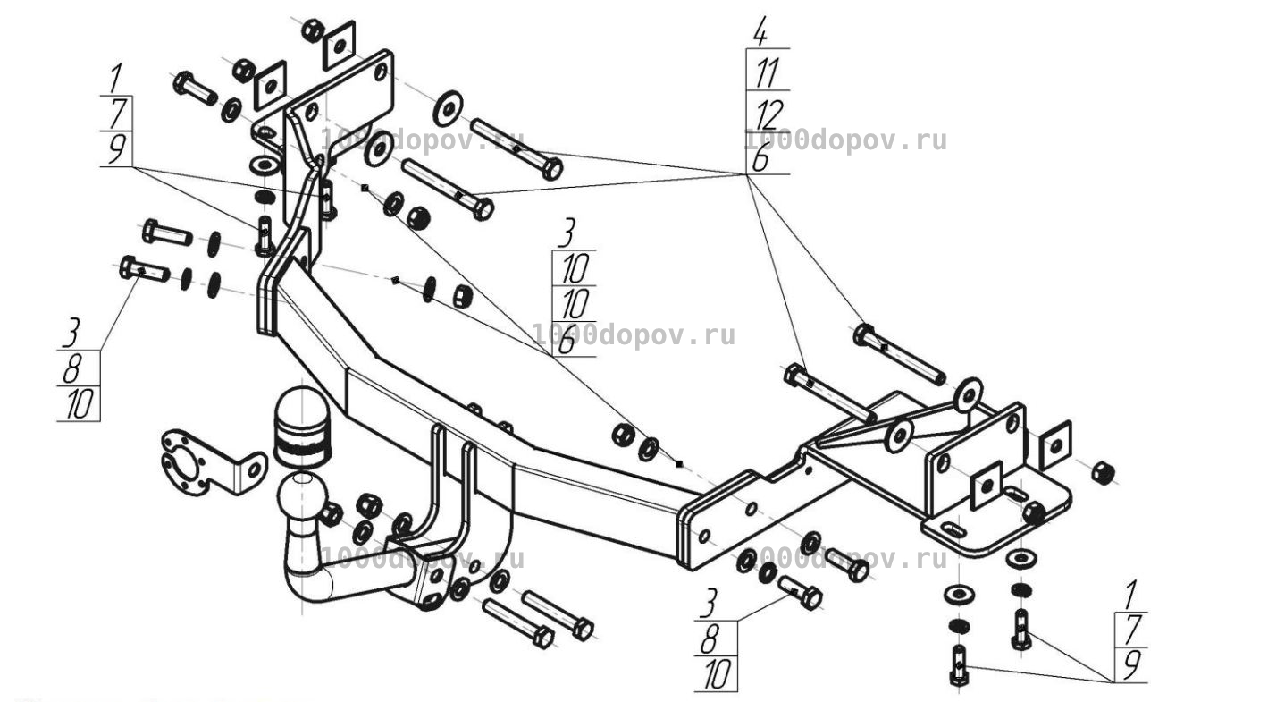 Фаркоп Motodor 91006-A Kia Sorento Prime 2015-н.в. (оцинк. шар) — рисунок 13