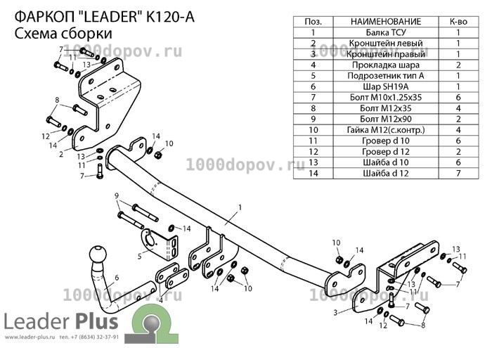Фаркоп Leader Plus K120-A Kia Ceed hb 2012-н.в. — рисунок 3