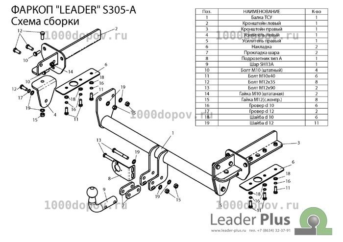 Фаркоп Leader Plus S305-A Subaru Forester (SJ) 2012-н.в. — рисунок 7