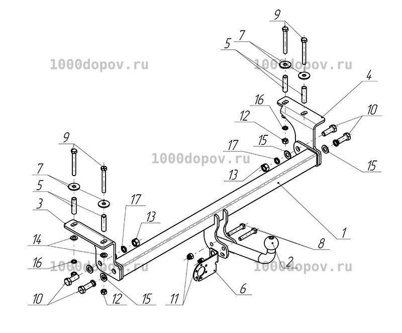 Фаркоп Avtos NS 13 Nissan Qashqai 2+ 2010-2014 — рисунок 9