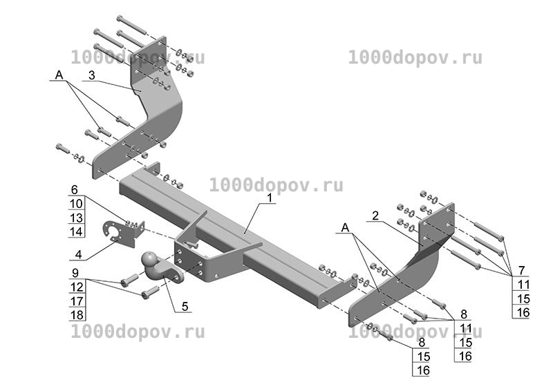 Фаркоп Avtos MB 04 Mercedes Sprinter 04/2006-н.в. (одинар колеса, со ступенькой) 3,665-4,325 — рисунок 2