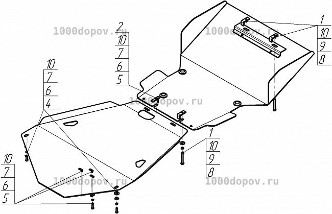Защита Motodor 12511 на Toyota Land Cruiser 100 1998-2007 (Картер, Радиатор, Кпп, перед. дифф.) — рисунок 3