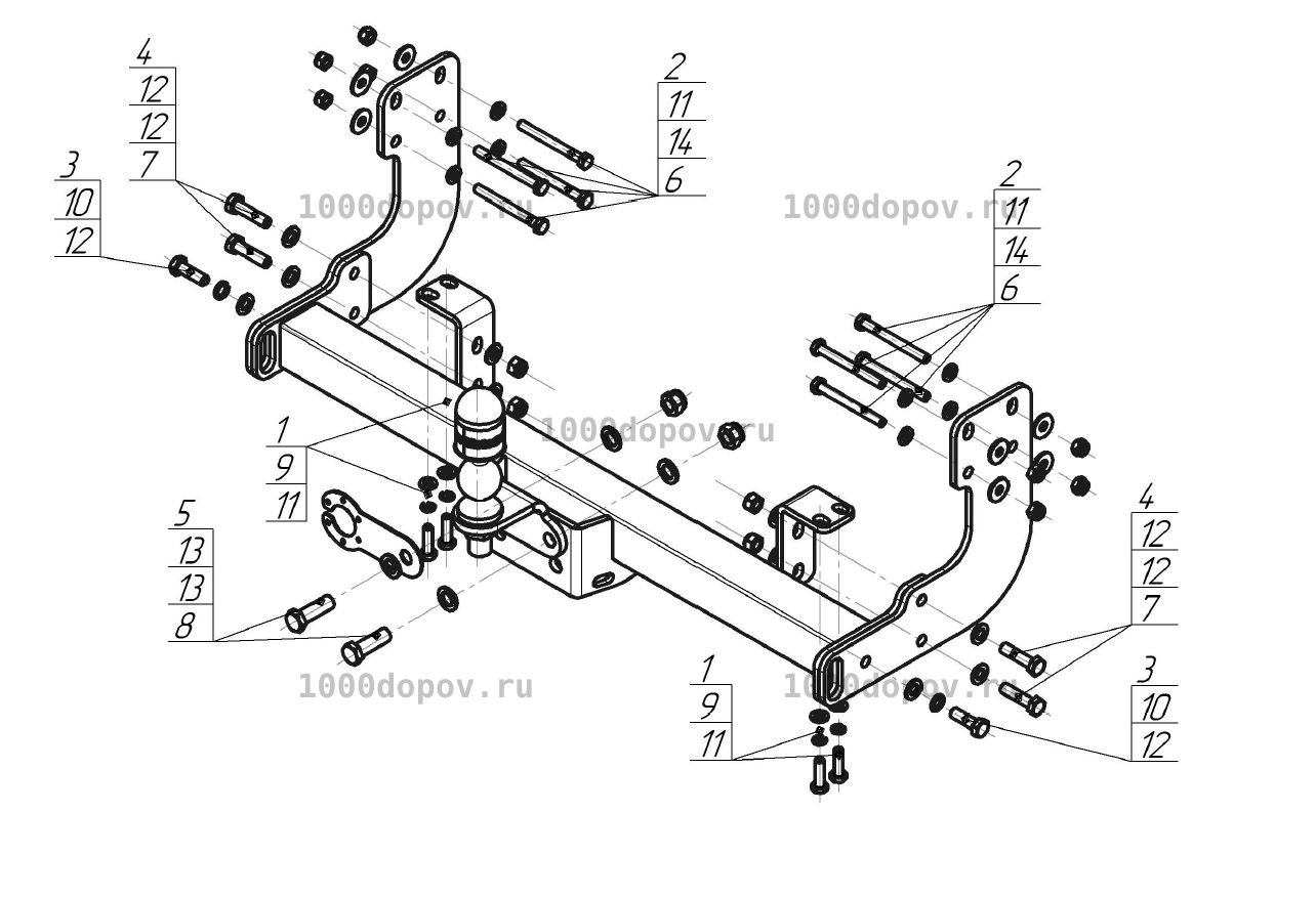 Фаркоп Motodor 91202-FE Mercedes Sprinter 1995-2006 кроме L1 (с оцинк. шаром) — рисунок 7