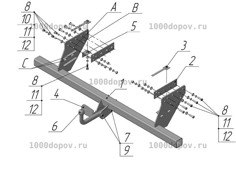 Фаркоп Avtos MI 18 Mitsubishi L200 2006-2014 — рисунок 4